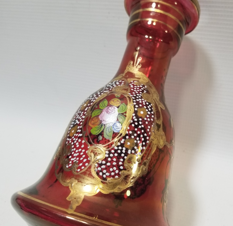 EL BOYAMA VE MİNE İŞÇİLİKLİ ALTIN VARAKLI KOPARMA OSMANLI NARGİLE ŞİŞESİ