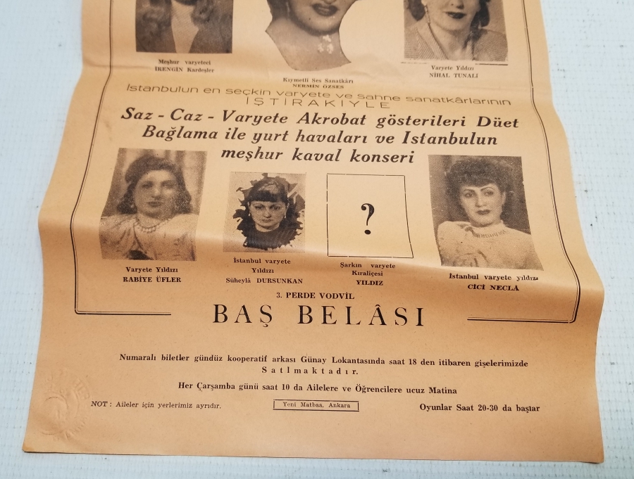 ÇOK NADİR ANTİKA ŞEN TİYATRO AFİŞİ