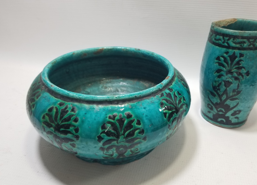 1800 BAŞLARI NADİR RENKTE OSMANLI DÖNEMİ İZNİK HOŞAF KASESİ VE ŞERBET BARDAĞI