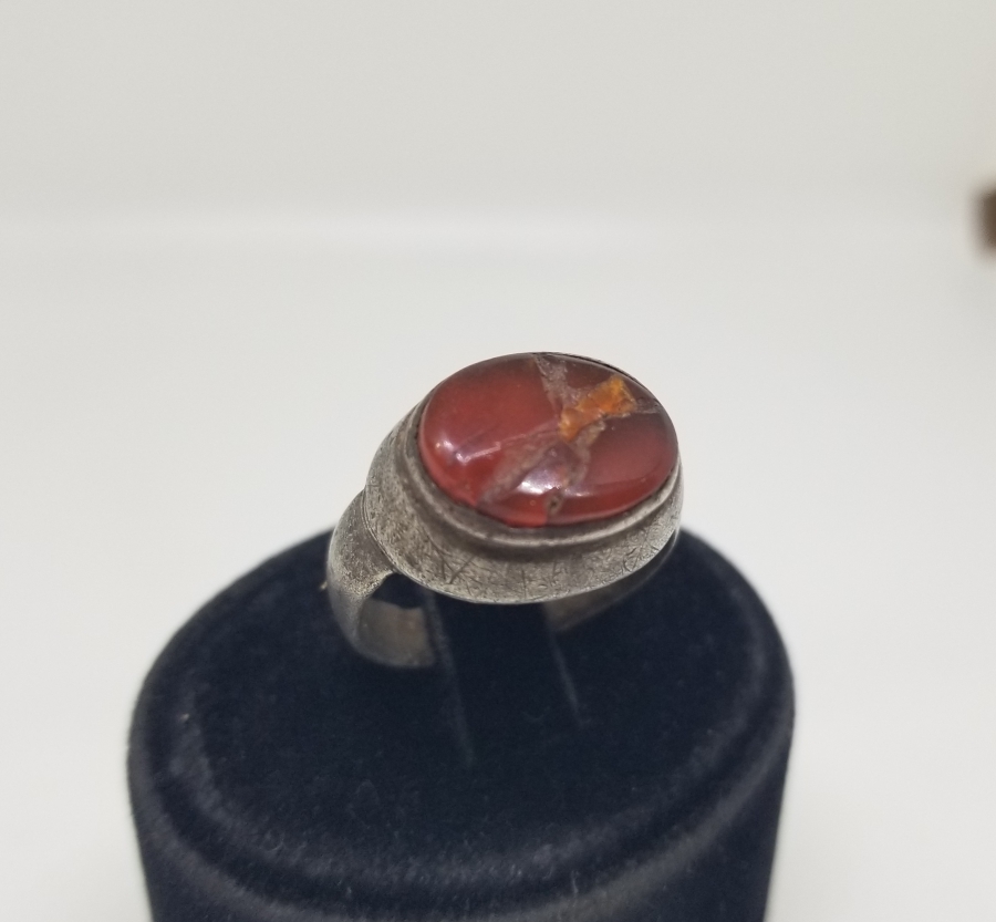 OSMANLI DÖNEMİ EL YAPIMI GÜMÜŞ AKİK TAŞLI NAZAR YÜZÜĞÜ