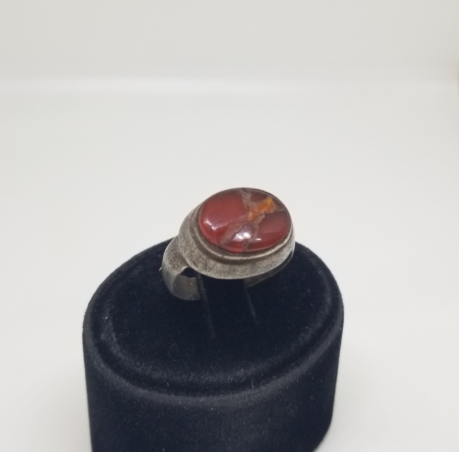 OSMANLI DÖNEMİ EL YAPIMI GÜMÜŞ AKİK TAŞLI NAZAR YÜZÜĞÜ