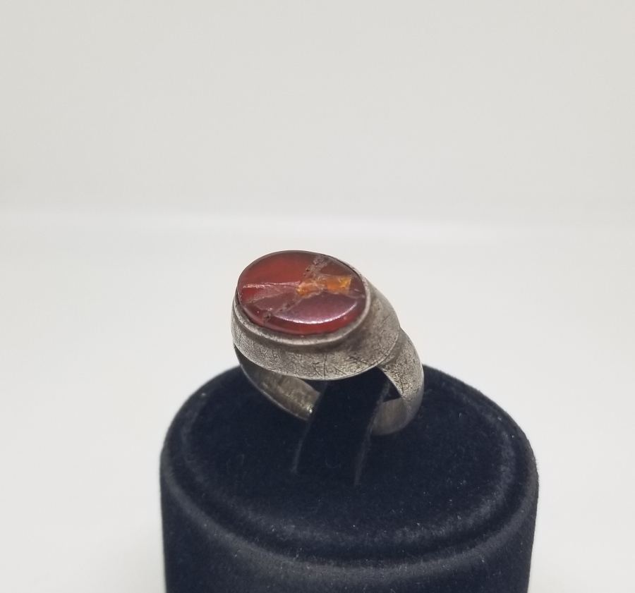 OSMANLI DÖNEMİ EL YAPIMI GÜMÜŞ AKİK TAŞLI NAZAR YÜZÜĞÜ