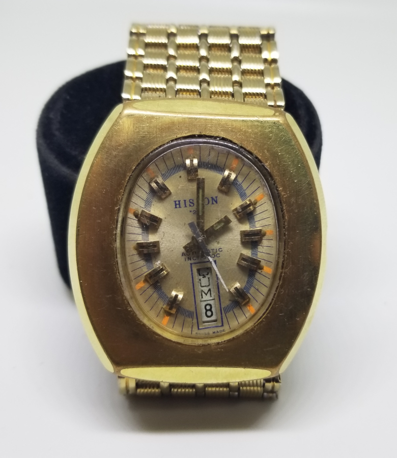 HISLON MARKA ALTIN KAPLAMA TAKVİMLİ OTOMATİK KOL SAATİ