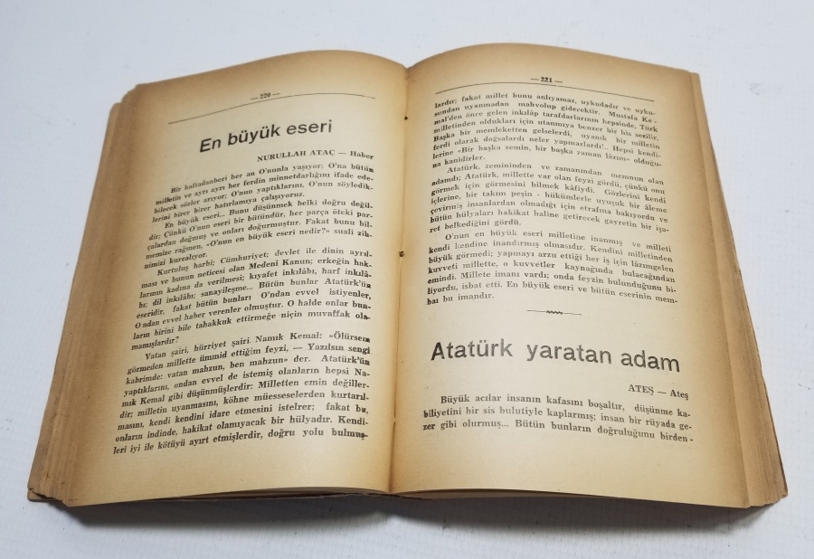 1939 BASIMI ATATÜRK İLE İLGİLİ "ONUN İÇİN SÖYLENENLER" İSİMLİ KİTAP