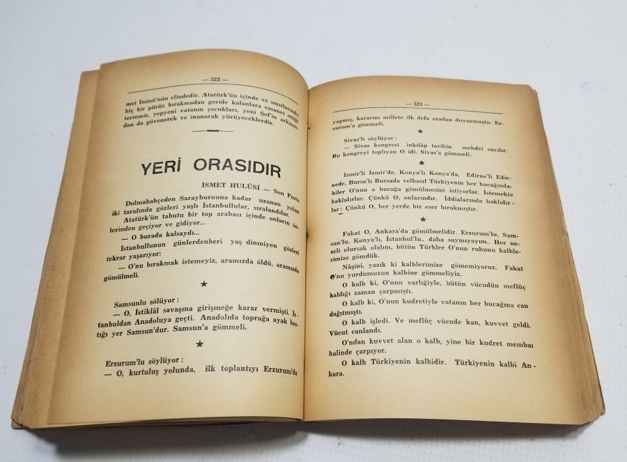 1939 BASIMI ATATÜRK İLE İLGİLİ "ONUN İÇİN SÖYLENENLER" İSİMLİ KİTAP