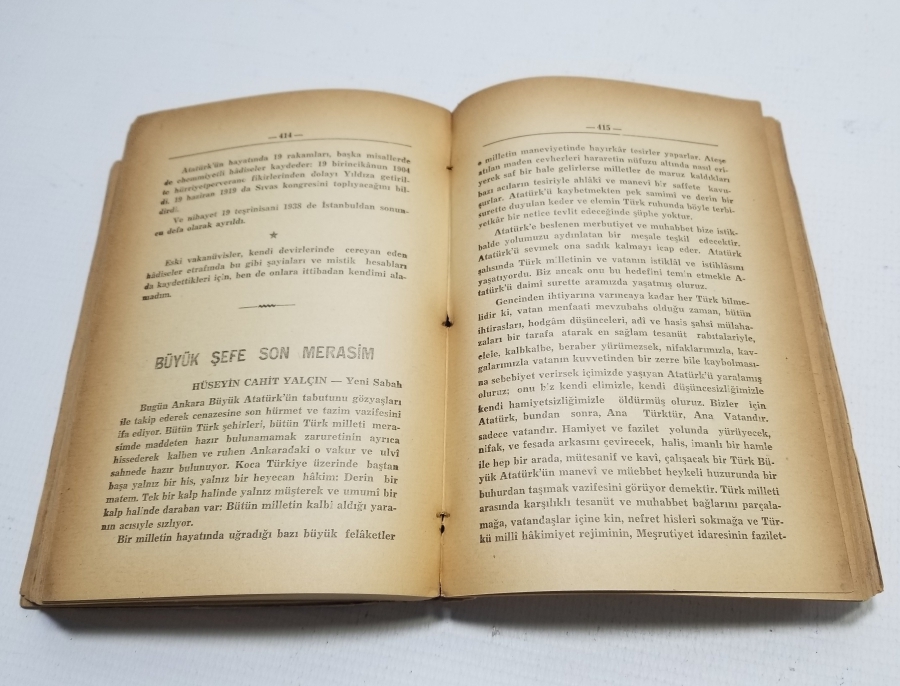 1939 BASIMI ATATÜRK İLE İLGİLİ "ONUN İÇİN SÖYLENENLER" İSİMLİ KİTAP