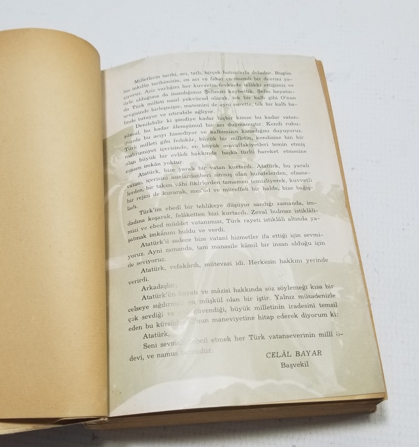 1939 BASIMI ATATÜRK İLE İLGİLİ "ONUN İÇİN SÖYLENENLER" İSİMLİ KİTAP