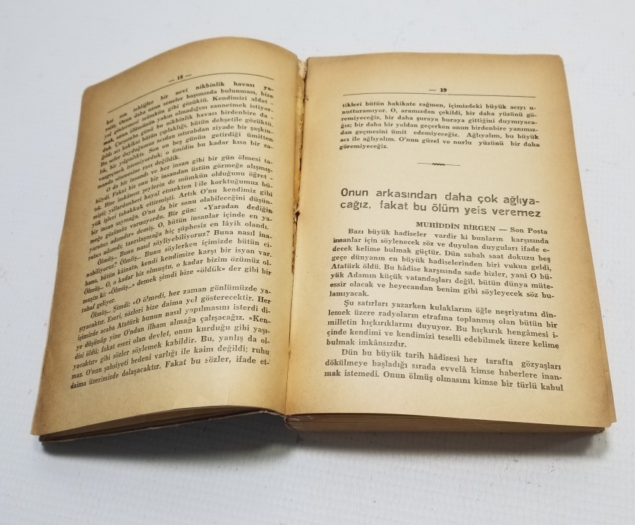 1939 BASIMI ATATÜRK İLE İLGİLİ "ONUN İÇİN SÖYLENENLER" İSİMLİ KİTAP