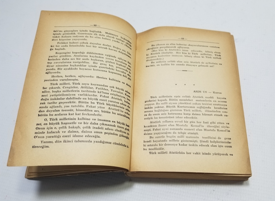 1939 BASIMI ATATÜRK İLE İLGİLİ "ONUN İÇİN SÖYLENENLER" İSİMLİ KİTAP
