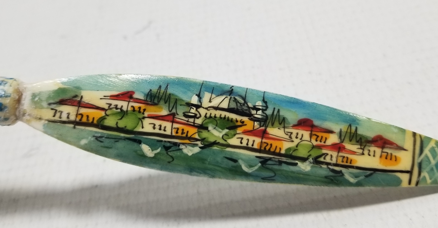 KEMİK ÜZERİ EL BOYAMA İŞÇİLİKLİ ANTİKA ZARF AÇACAĞI