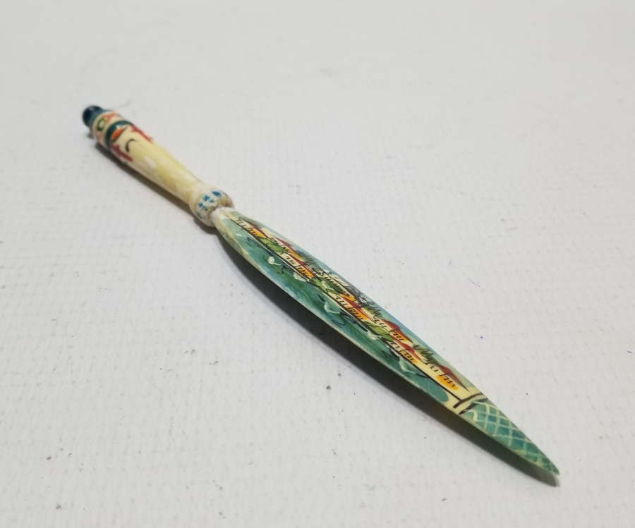 KEMİK ÜZERİ EL BOYAMA İŞÇİLİKLİ ANTİKA ZARF AÇACAĞI