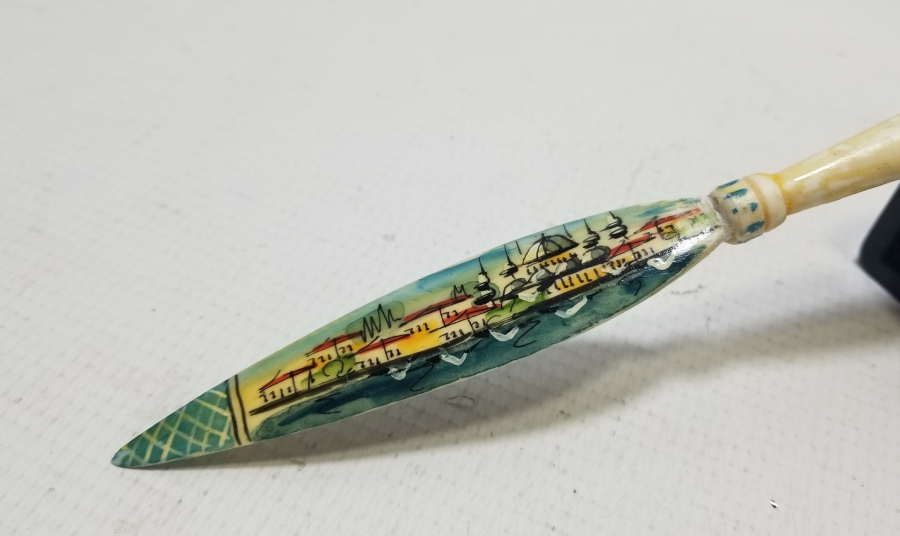 KEMİK ÜZERİ EL BOYAMA İŞÇİLİKLİ ANTİKA ZARF AÇACAĞI