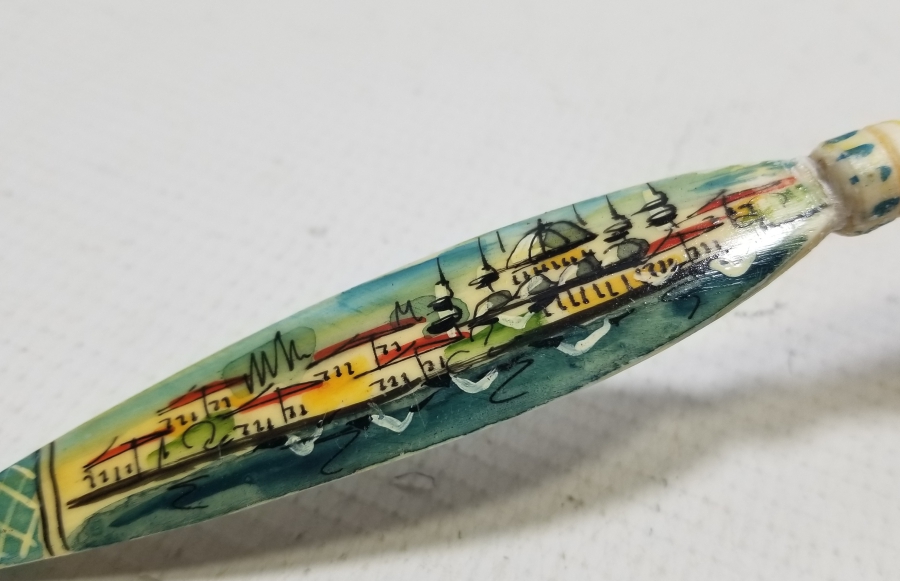 KEMİK ÜZERİ EL BOYAMA İŞÇİLİKLİ ANTİKA ZARF AÇACAĞI