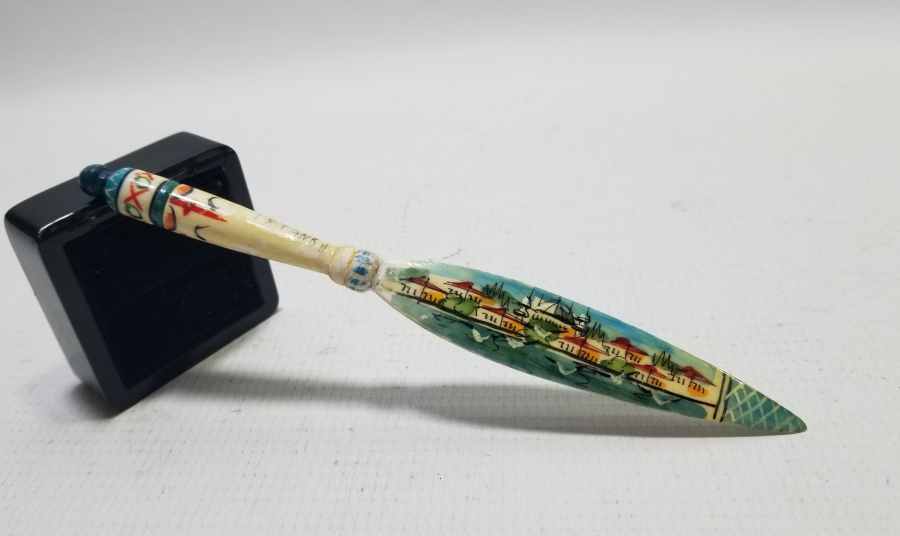 KEMİK ÜZERİ EL BOYAMA İŞÇİLİKLİ ANTİKA ZARF AÇACAĞI