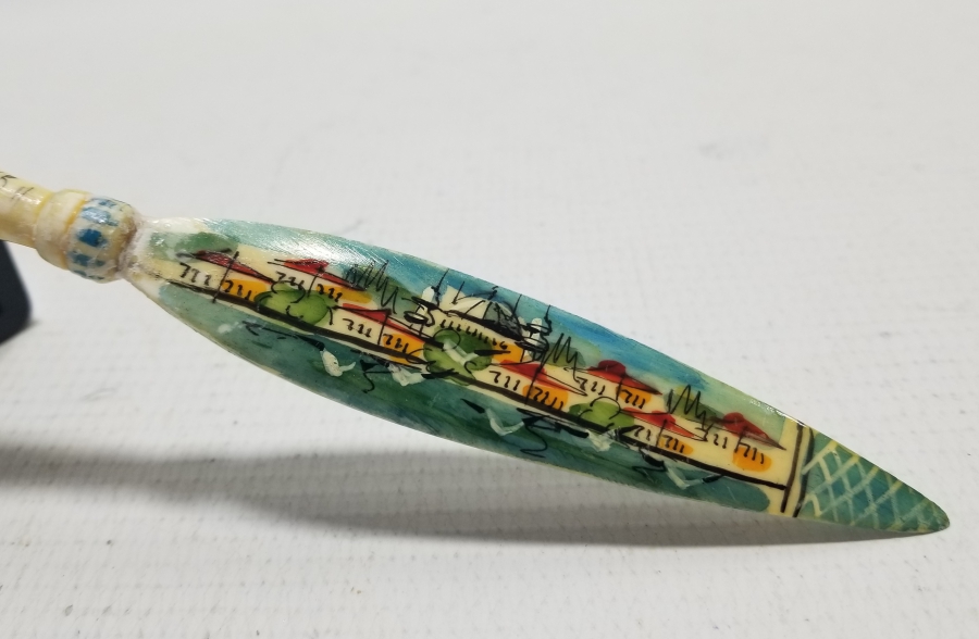 KEMİK ÜZERİ EL BOYAMA İŞÇİLİKLİ ANTİKA ZARF AÇACAĞI