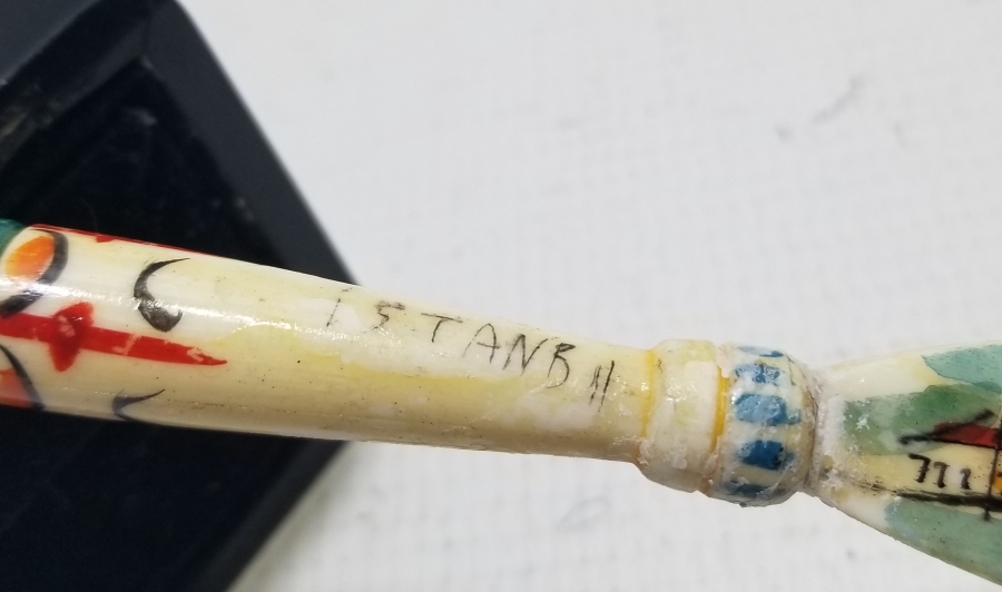 KEMİK ÜZERİ EL BOYAMA İŞÇİLİKLİ ANTİKA ZARF AÇACAĞI