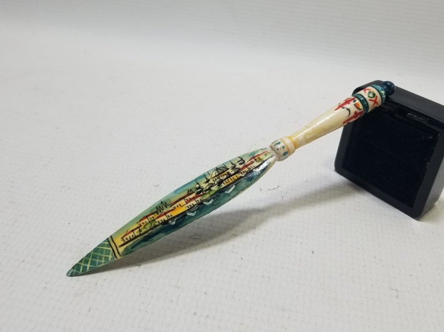 KEMİK ÜZERİ EL BOYAMA İŞÇİLİKLİ ANTİKA ZARF AÇACAĞI