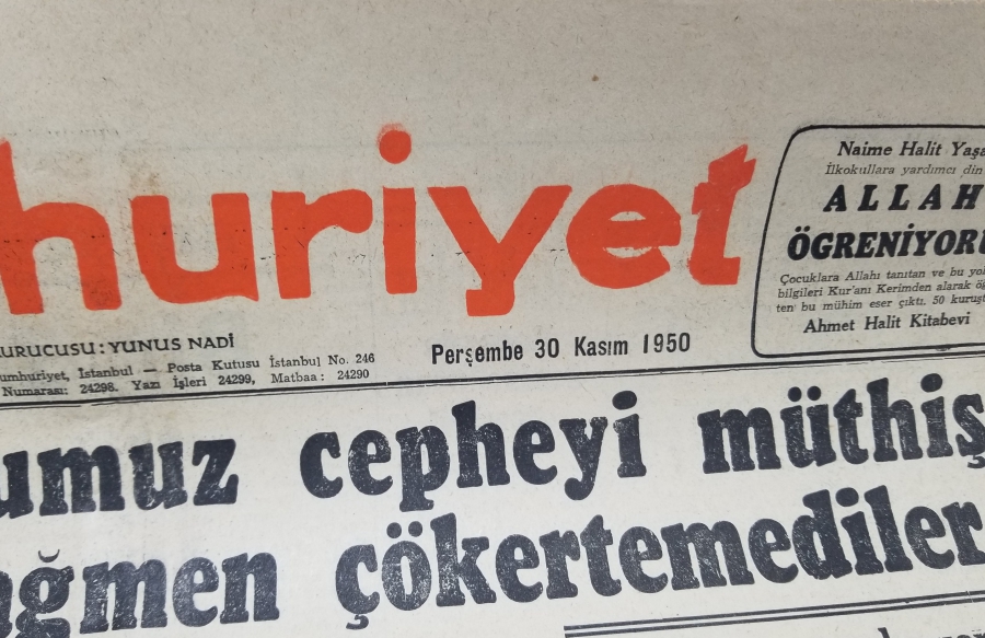 KORE SAVAŞI KONULU 1950 YILI CUMHURİYET GAZETESİ