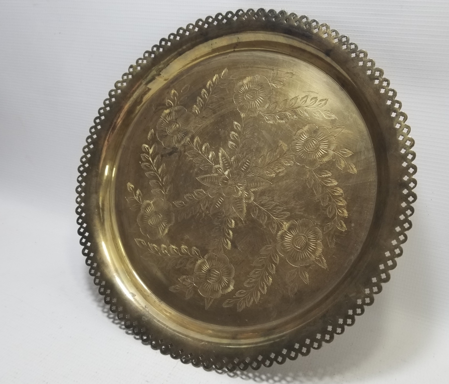 ÜZERİ KALEM İŞÇİLİKLİ HİCAZ HATIRASI ANTİKA KAHVE TEPSİSİ