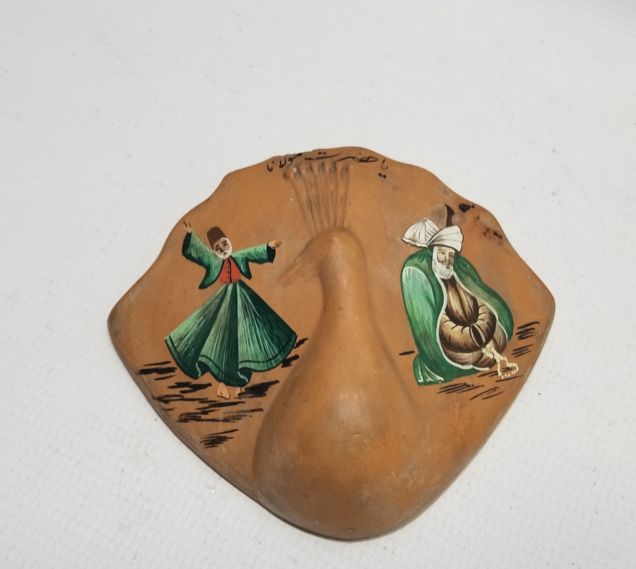 ÜZERİNDE YA HZ MEVLANA YAZILI EL BOYAMA TOPRAK SAKSI