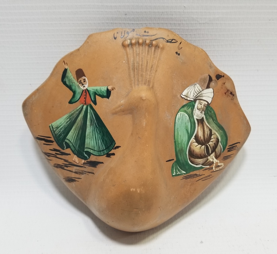 ÜZERİNDE YA HZ MEVLANA YAZILI EL BOYAMA TOPRAK SAKSI