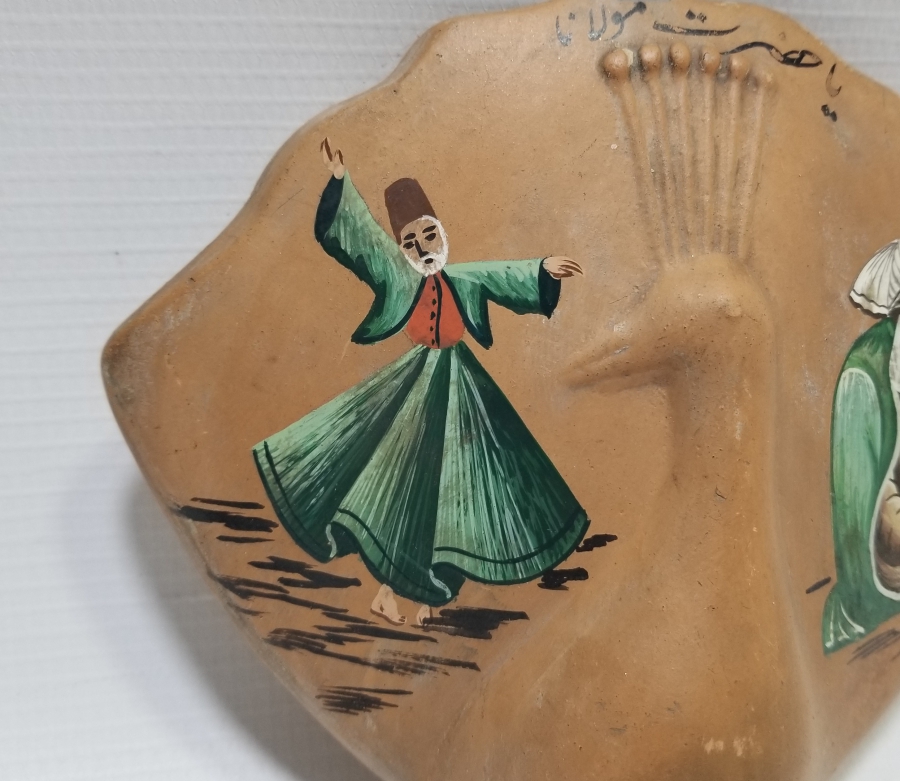 ÜZERİNDE YA HZ MEVLANA YAZILI EL BOYAMA TOPRAK SAKSI