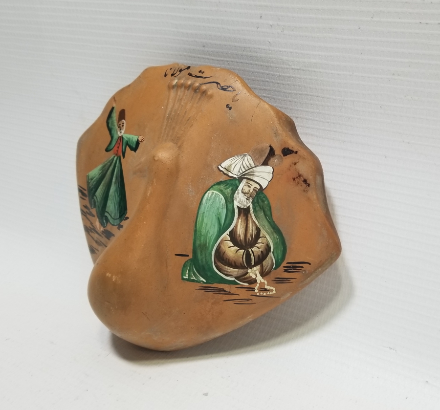 ÜZERİNDE YA HZ MEVLANA YAZILI EL BOYAMA TOPRAK SAKSI