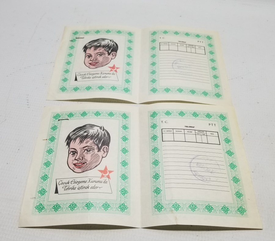 2 ADET YAZILMAMIŞ TÜRKİYE ÇOCUK ESİRGEME KURUMU TEBRİK TELGRAFI