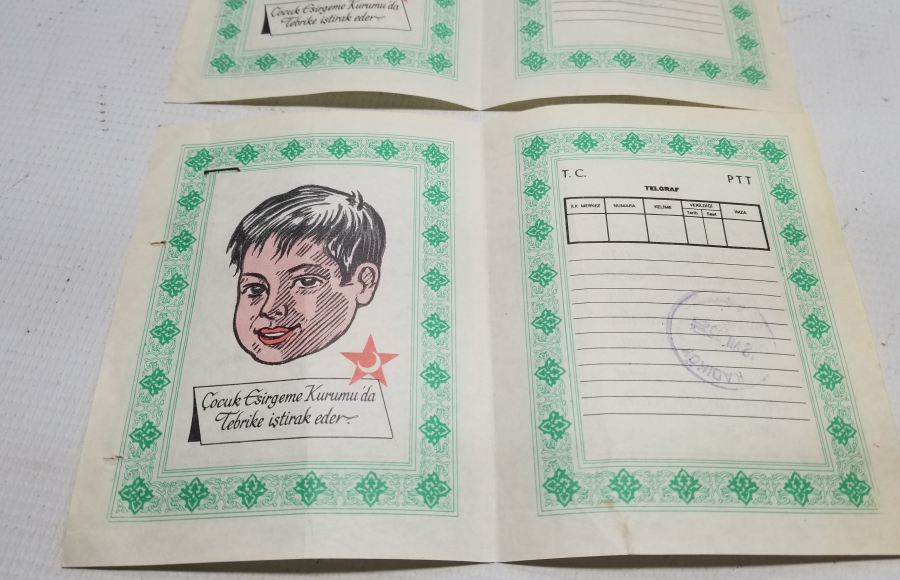 2 ADET YAZILMAMIŞ TÜRKİYE ÇOCUK ESİRGEME KURUMU TEBRİK TELGRAFI