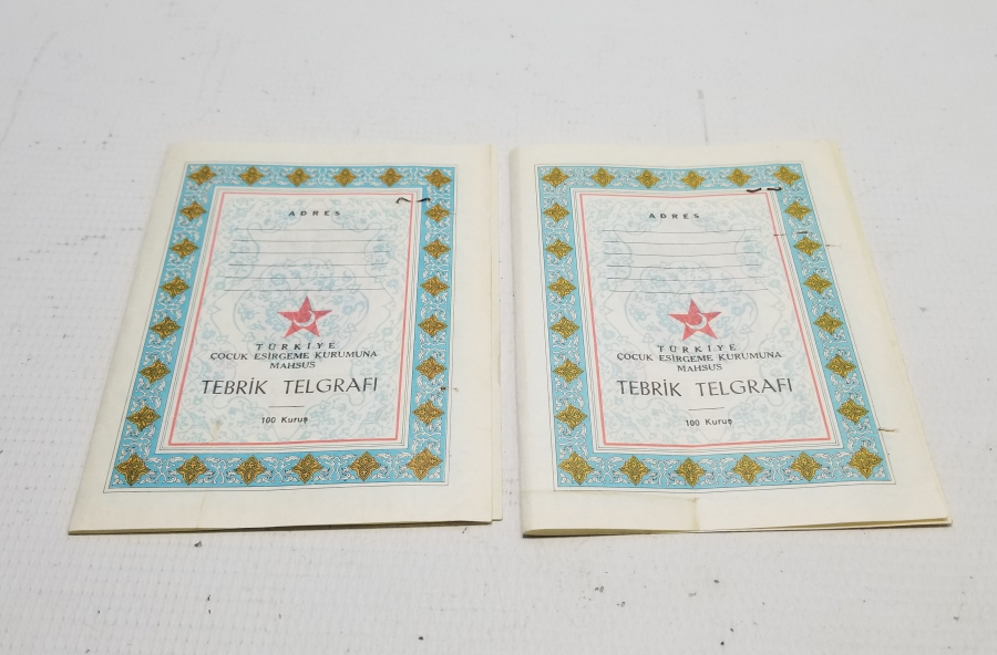2 ADET YAZILMAMIŞ TÜRKİYE ÇOCUK ESİRGEME KURUMU TEBRİK TELGRAFI