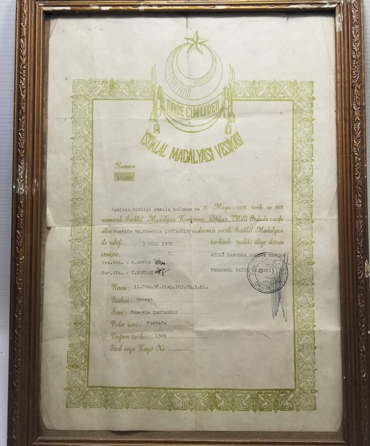 ÇOK YÜKSEK KONDİSYONDA NADİR İSTİKLAL MADALYASI BERATI