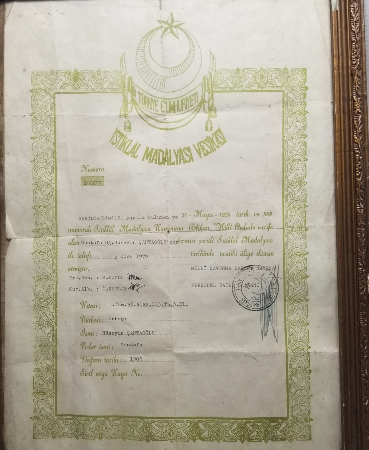 ÇOK YÜKSEK KONDİSYONDA NADİR İSTİKLAL MADALYASI BERATI