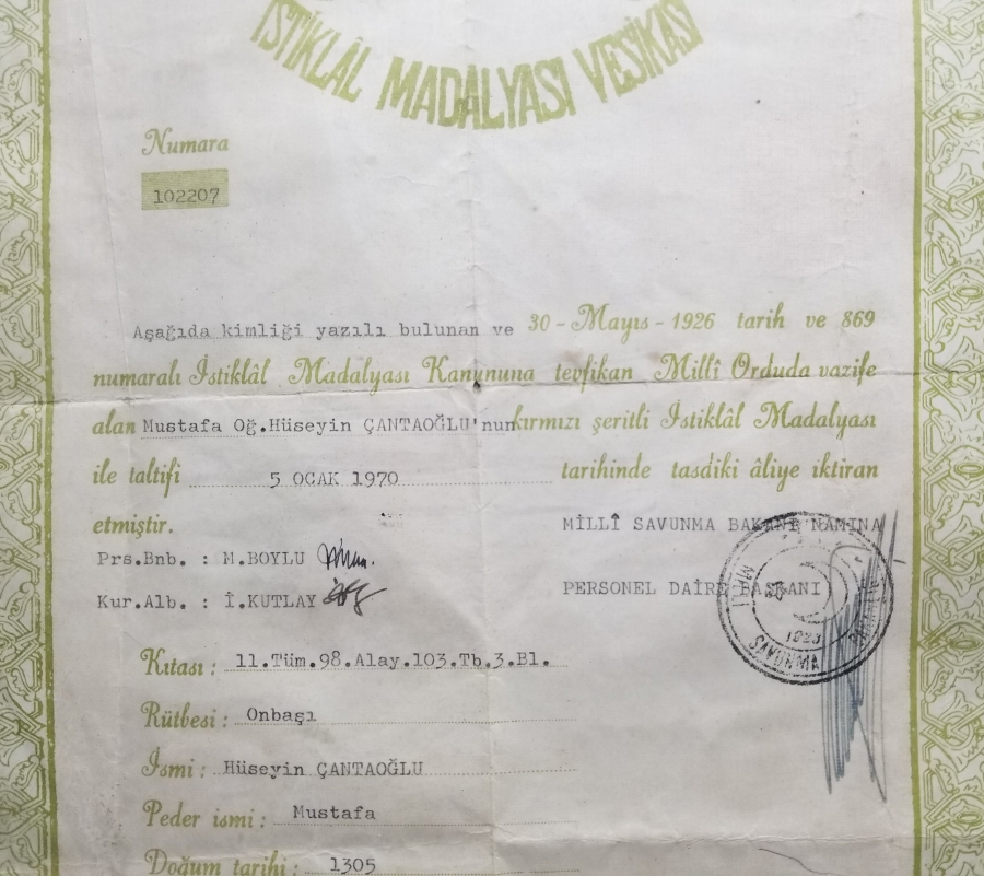 ÇOK YÜKSEK KONDİSYONDA NADİR İSTİKLAL MADALYASI BERATI