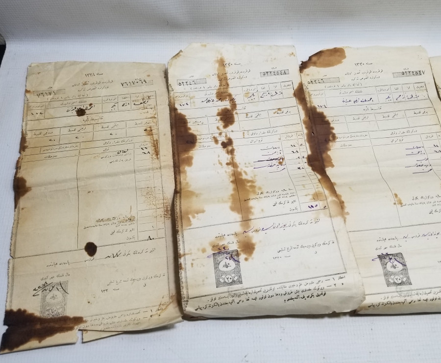 ORİJİNAL PULLARIYLA OSMANLI DÖNEMİ 5 ADET OSMANLI MAKBUZ