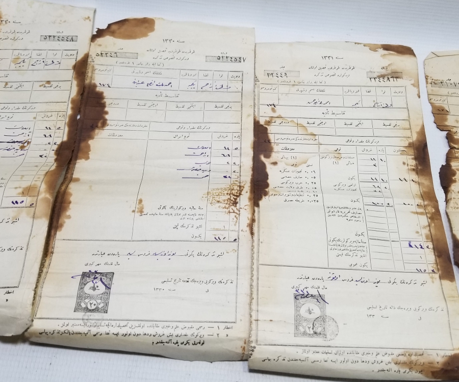 ORİJİNAL PULLARIYLA OSMANLI DÖNEMİ 5 ADET OSMANLI MAKBUZ