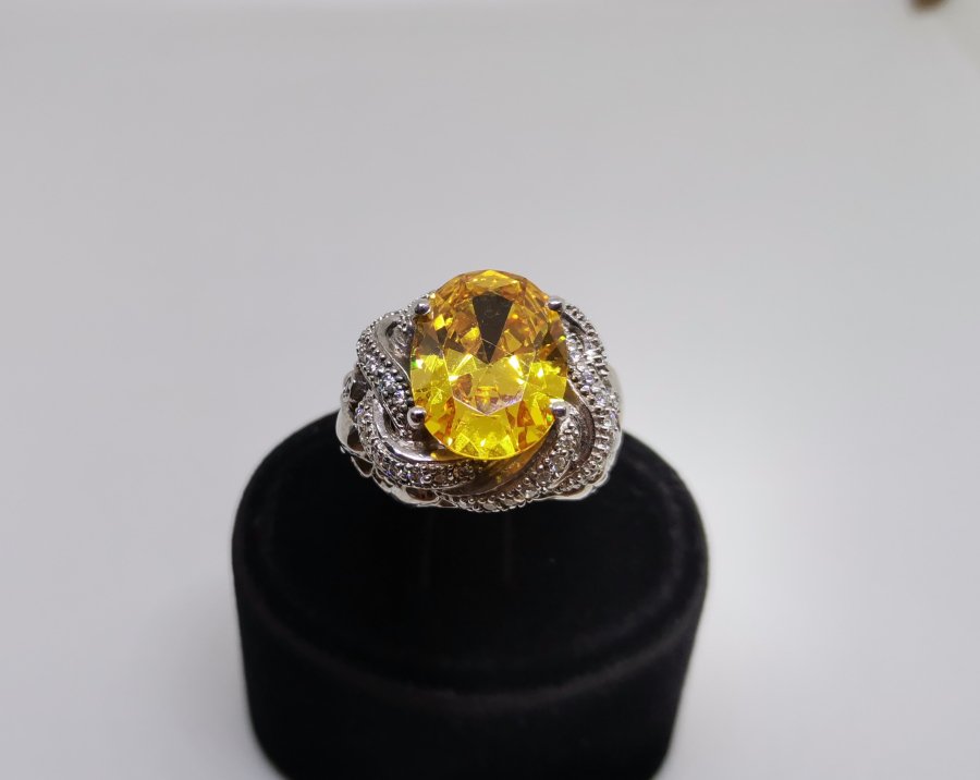 SİTRİN VE PIRLANTA TAŞLI SARIK MODELİ YÜZÜK