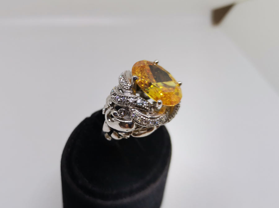 SİTRİN VE PIRLANTA TAŞLI SARIK MODELİ YÜZÜK