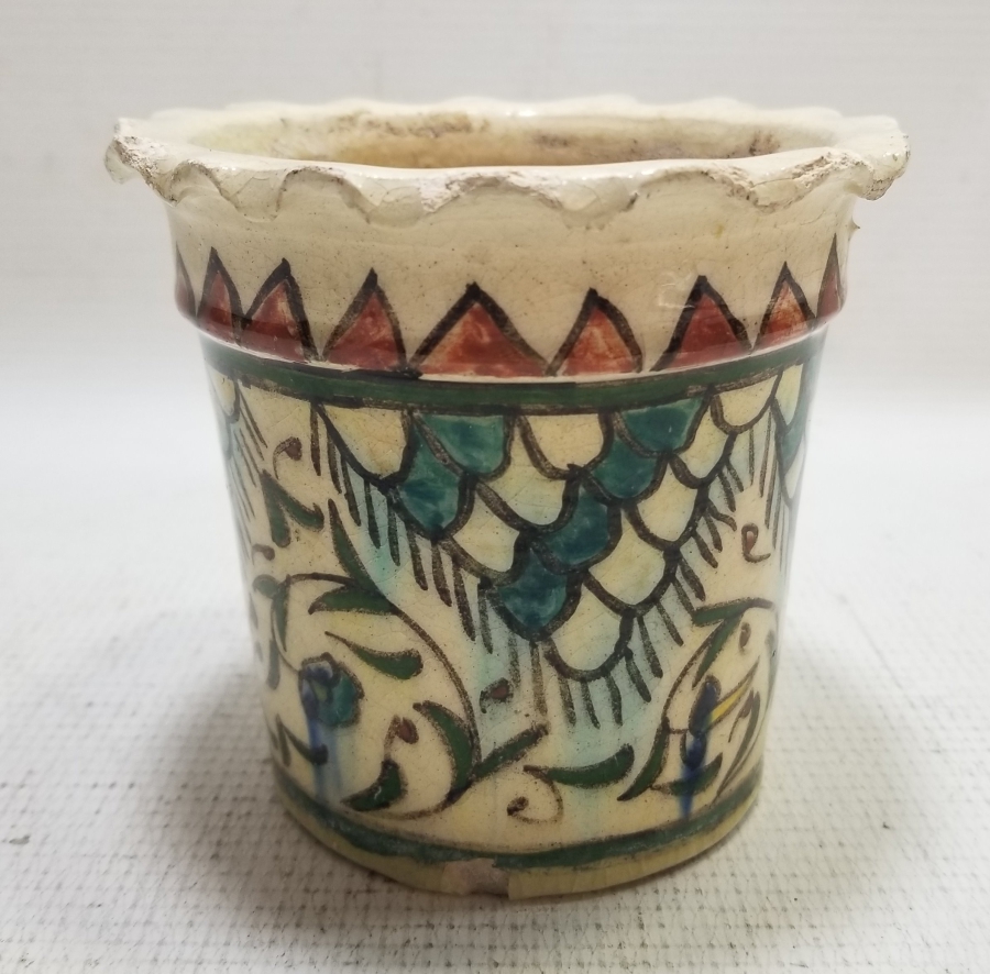 OSMANLI DÖNEMİ EL BOYAMA NADİR FORMDA KÜTAHYA SAKSI