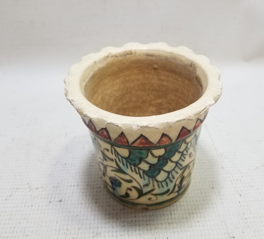 OSMANLI DÖNEMİ EL BOYAMA NADİR FORMDA KÜTAHYA SAKSI