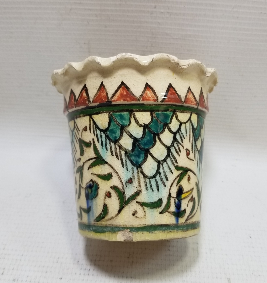 OSMANLI DÖNEMİ EL BOYAMA NADİR FORMDA KÜTAHYA SAKSI