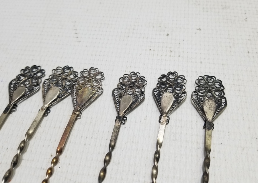 TELKARİ İŞÇİLİKLİ ANTİKA GÜMÜŞ OLTU TAŞLI ÇAY KAŞIĞI TAKIMI