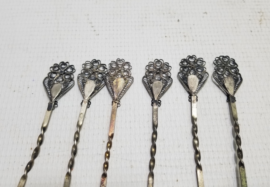 TELKARİ İŞÇİLİKLİ ANTİKA GÜMÜŞ OLTU TAŞLI ÇAY KAŞIĞI TAKIMI