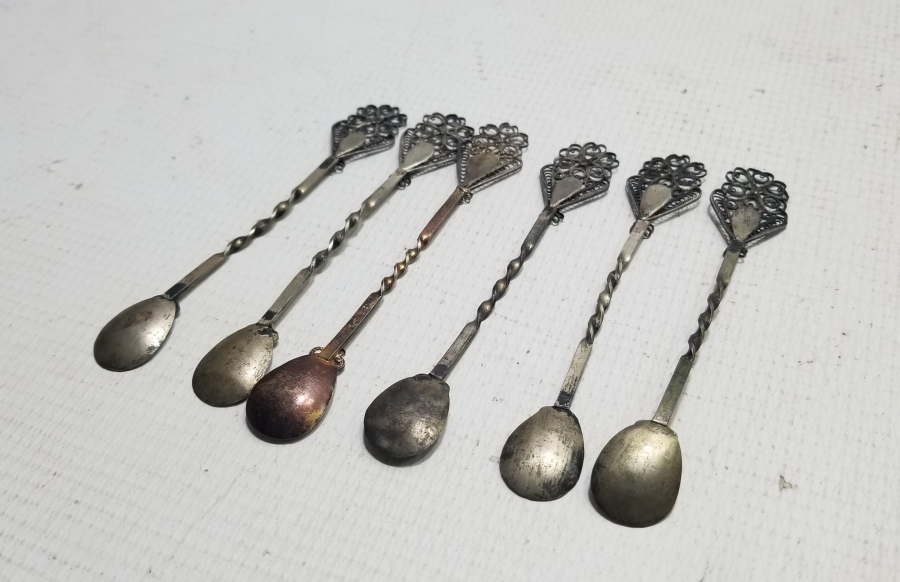 TELKARİ İŞÇİLİKLİ ANTİKA GÜMÜŞ OLTU TAŞLI ÇAY KAŞIĞI TAKIMI