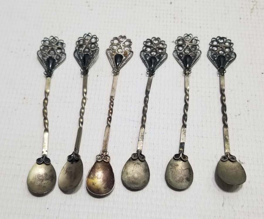 TELKARİ İŞÇİLİKLİ ANTİKA GÜMÜŞ OLTU TAŞLI ÇAY KAŞIĞI TAKIMI