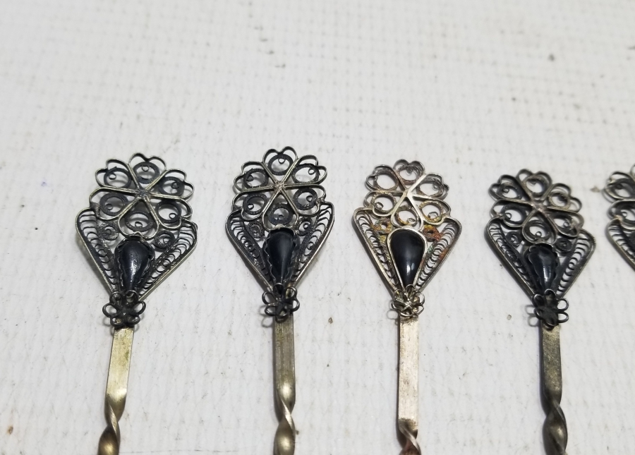 TELKARİ İŞÇİLİKLİ ANTİKA GÜMÜŞ OLTU TAŞLI ÇAY KAŞIĞI TAKIMI