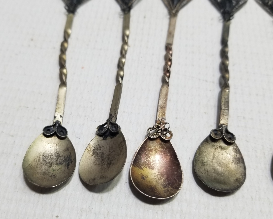 TELKARİ İŞÇİLİKLİ ANTİKA GÜMÜŞ OLTU TAŞLI ÇAY KAŞIĞI TAKIMI