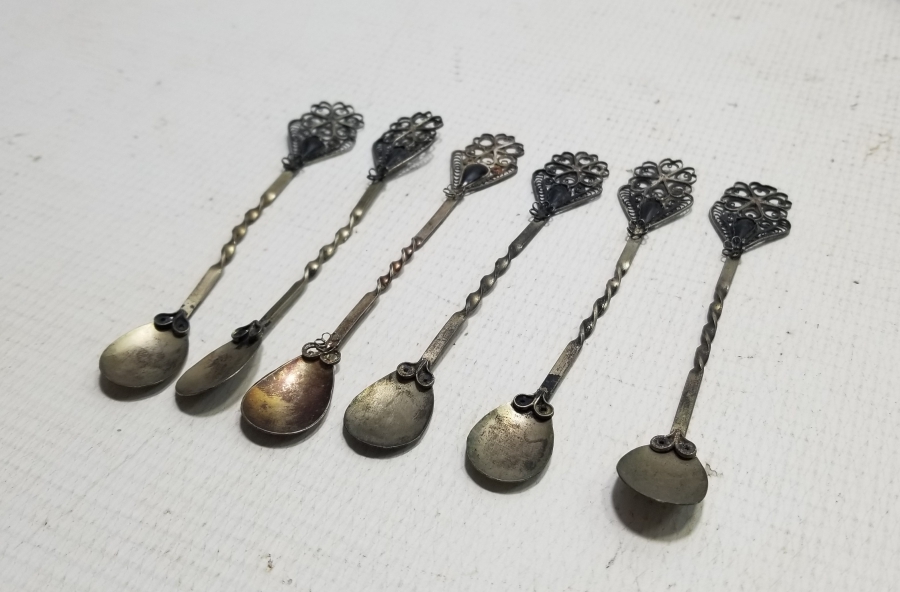 TELKARİ İŞÇİLİKLİ ANTİKA GÜMÜŞ OLTU TAŞLI ÇAY KAŞIĞI TAKIMI