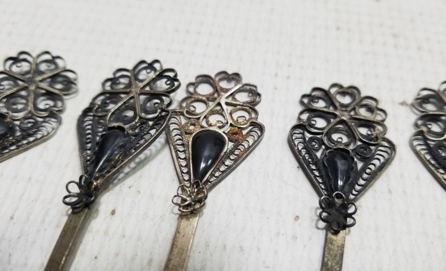 TELKARİ İŞÇİLİKLİ ANTİKA GÜMÜŞ OLTU TAŞLI ÇAY KAŞIĞI TAKIMI