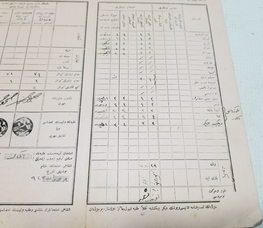 OSMANLICA YAZILI CUMHURİYET BAŞLARI OKUL KARNESİ