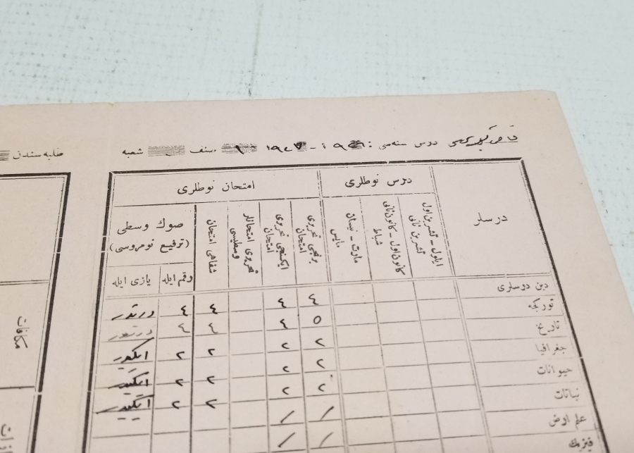 OSMANLICA YAZILI CUMHURİYET BAŞLARI OKUL KARNESİ